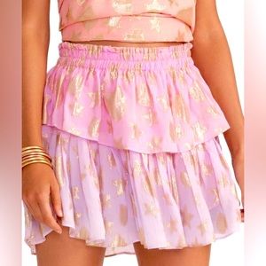 LoveShackFancy Gold Star Ruffled Mini Skirt